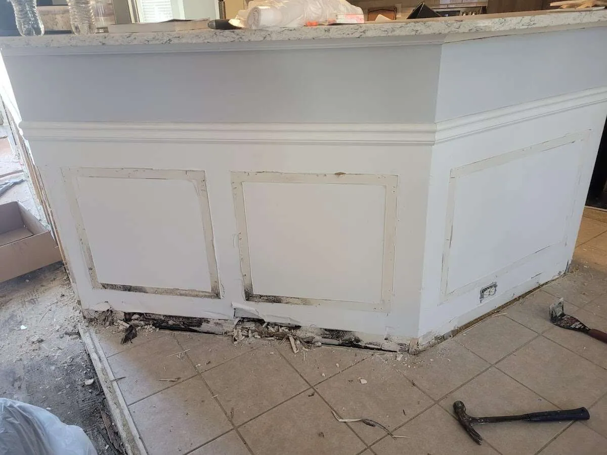 Water damage and mold on kitchen during Mold Inspection & Testing in North Miami